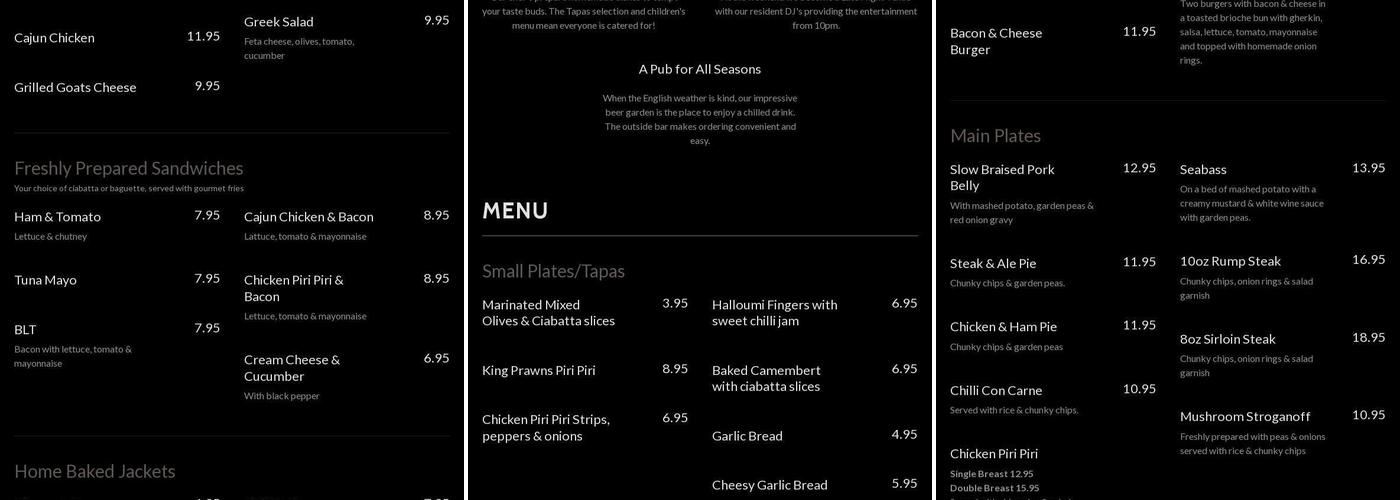 Crown and Anchor Stone Menu