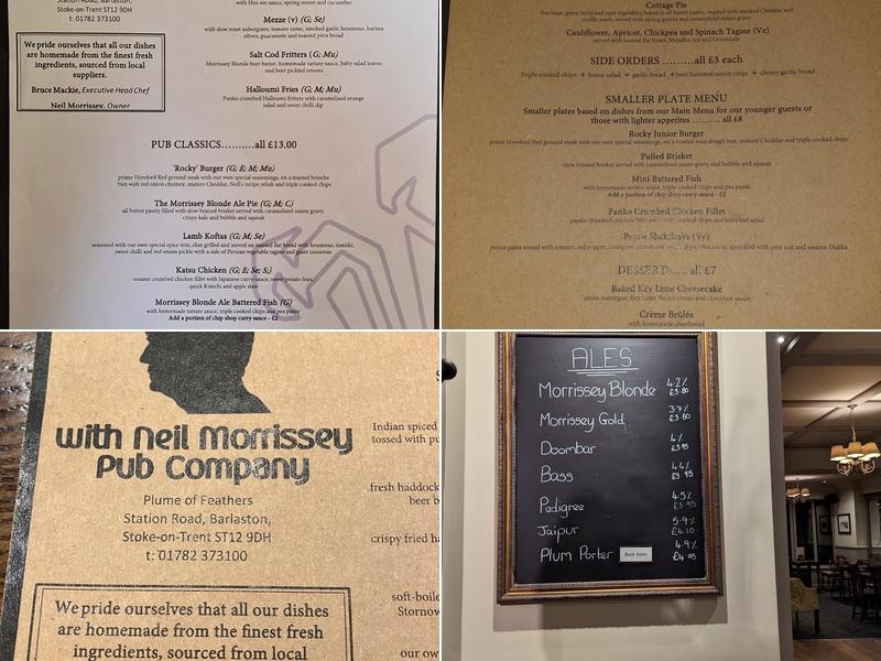 The Plume of Feathers- With Neil Morrissey Menu