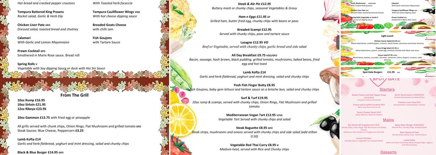 The Spotgate Inn Menu