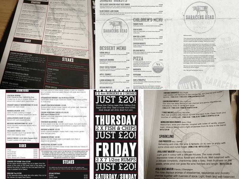 The Saracens Head Steak House Menu