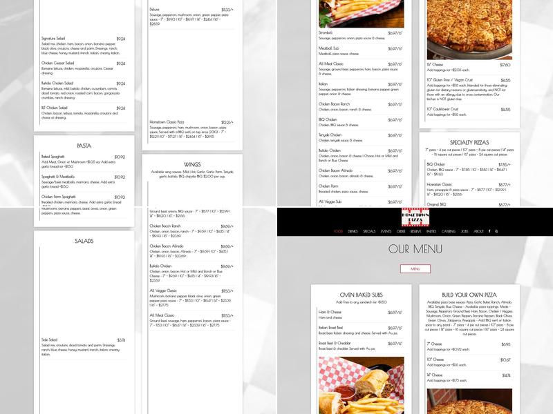 Hometown Classic Pizza Menu