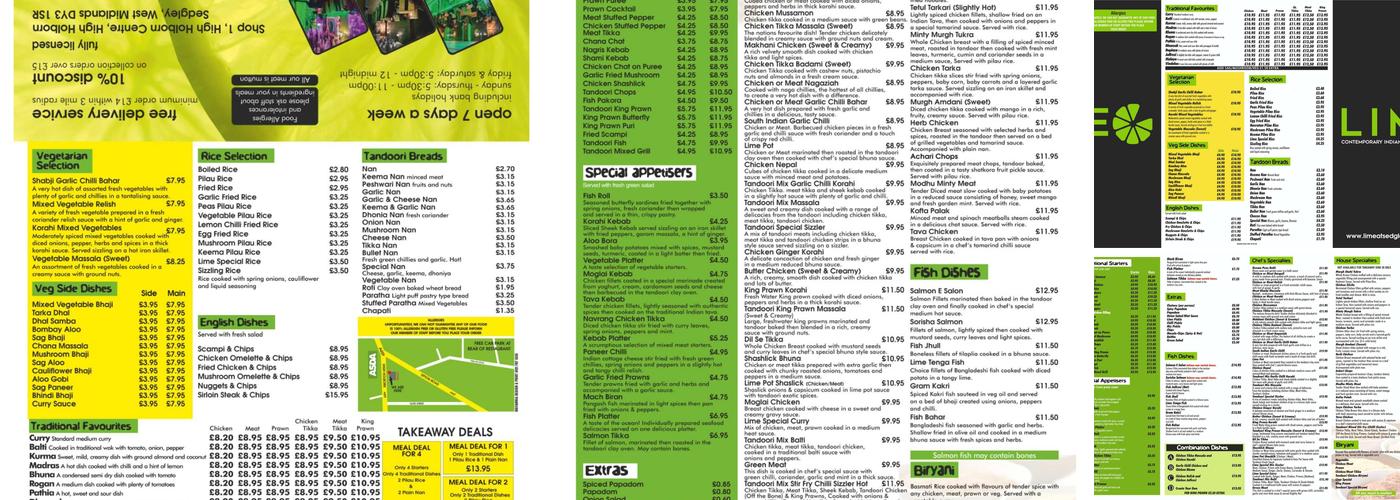 Lime Contemporary Indian Cuisine Menu