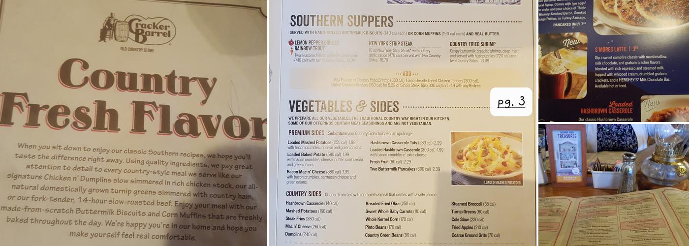 Cracker Barrel Old Country Store Menu