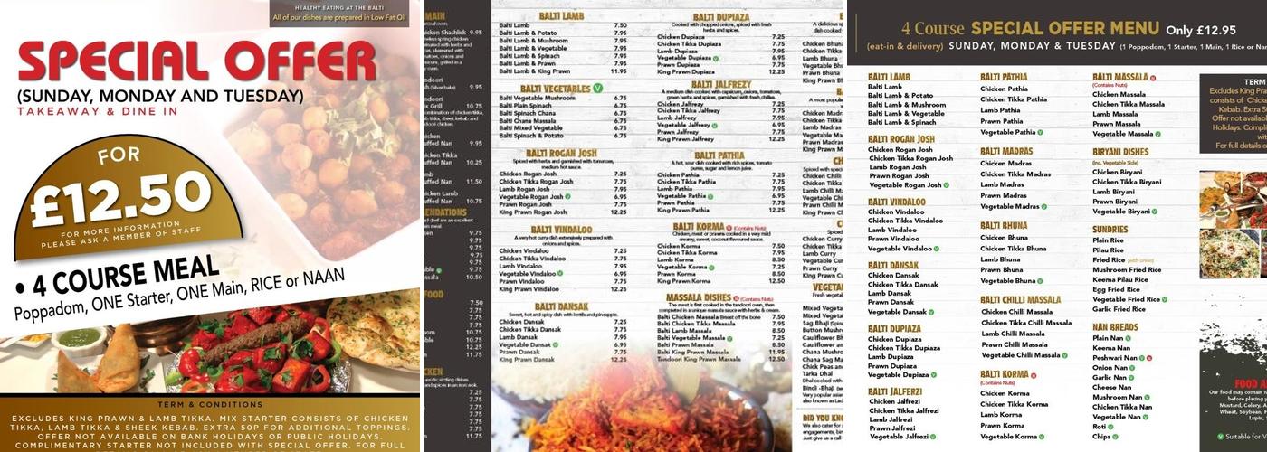 The Balti Restaurant Menu