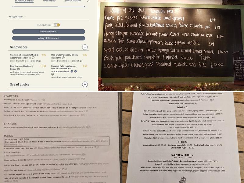 The Mayfly, Stockbridge Menu