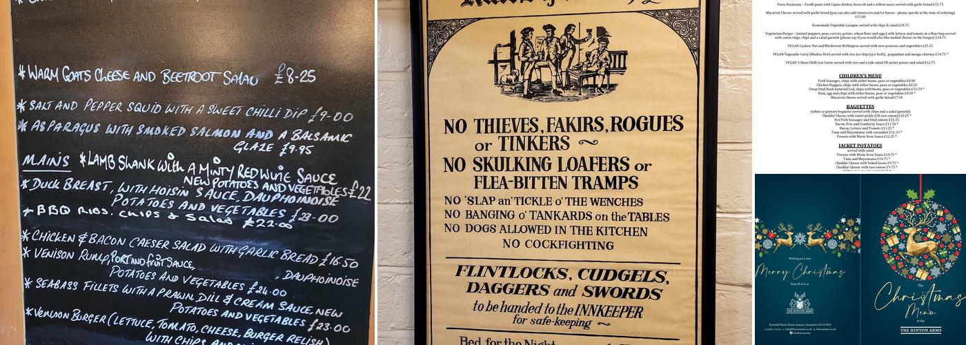 The Hinton Arms Menu