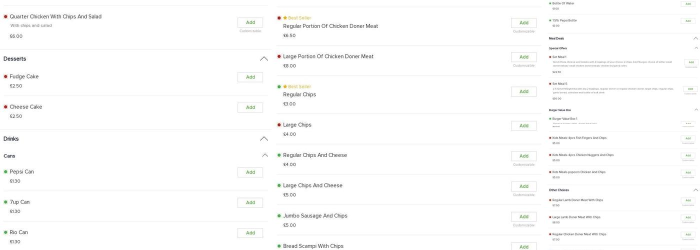 Indiana Take Away Menu