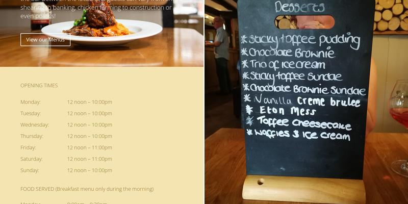 The Crown Inn, Marston Montgomery Menu