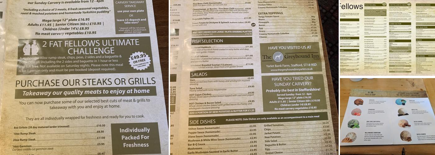 The Dog & Partridge Menu