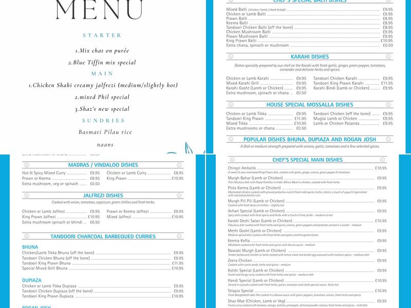 Blue Tiffin Menu