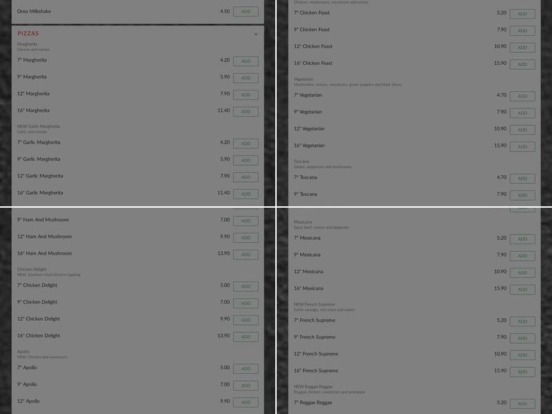 Werrington Pizza and Grill Menu