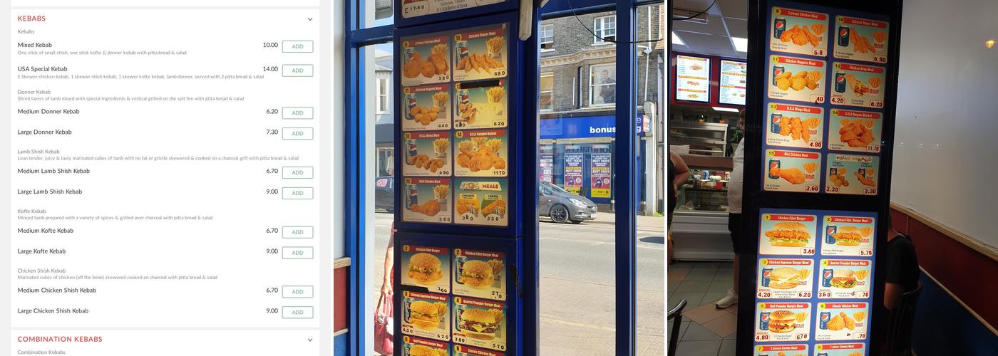 U.S.A. Fried Chicken & Burgers Menu