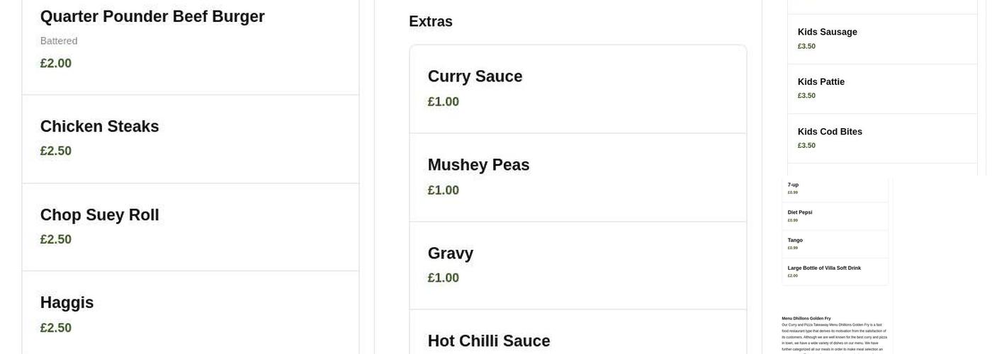 Dhillons Golden Fry Menu