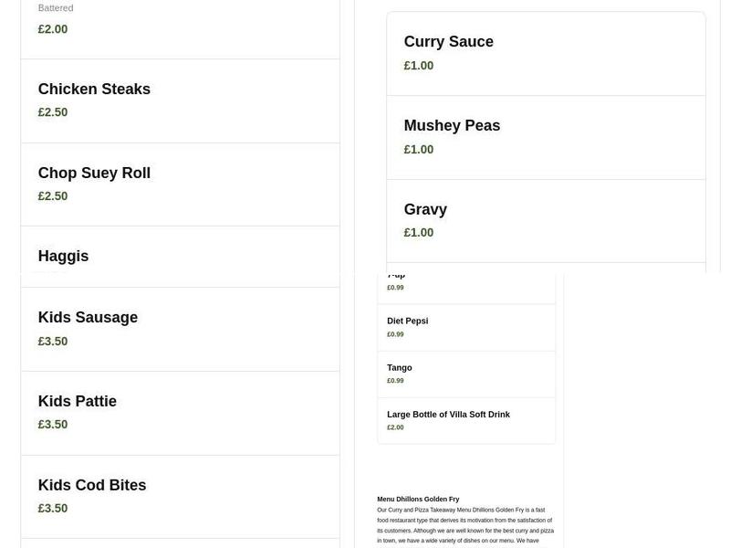 Dhillons Golden Fry Menu
