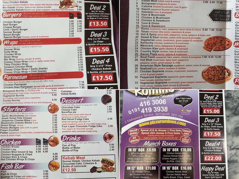 Rominos Pizza Menu