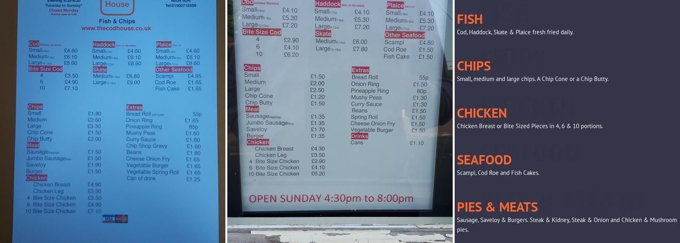 The Cod House Menu