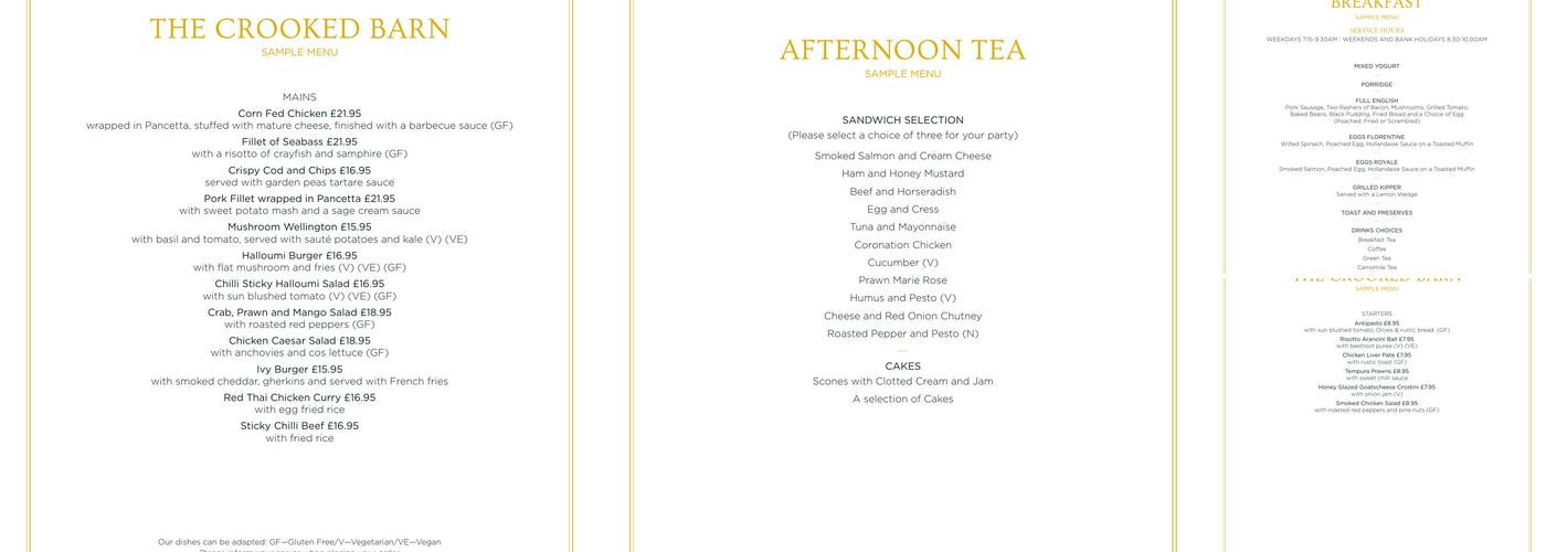 Crooked Barn Menu