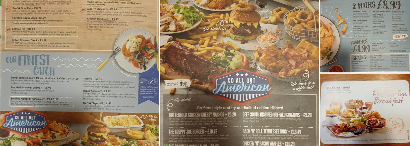 Premier Inn Newcastle (Metro Centre) hotel Menu