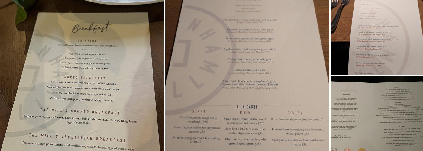 Tuddenham Mill Menu