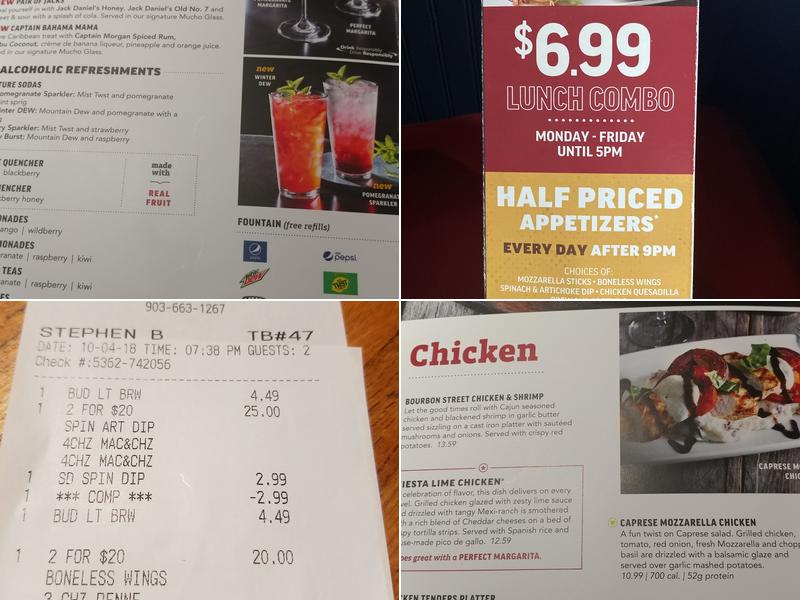 Applebee's Grill + Bar Menu