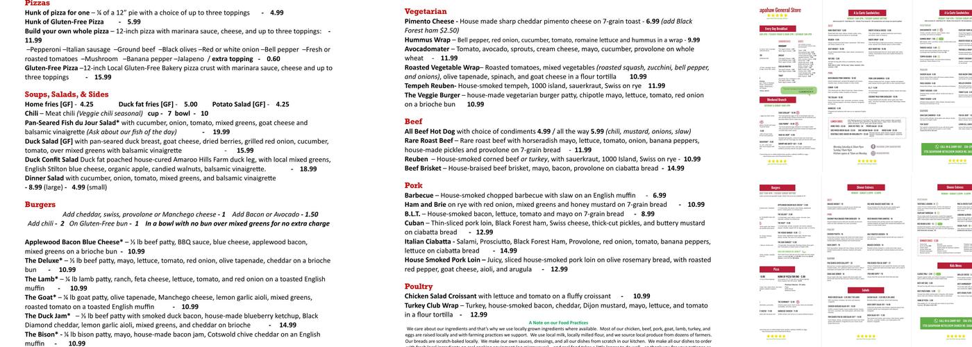 Saxapahaw General Store Menu