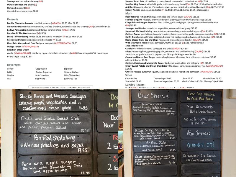 The Wilford Bridge Menu