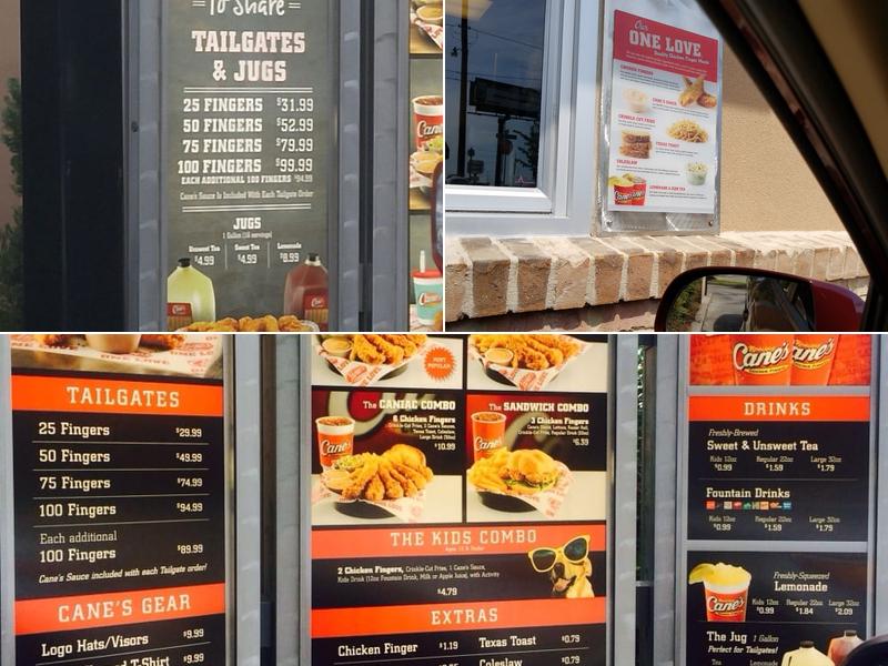 Raising Cane's Chicken Fingers Menu