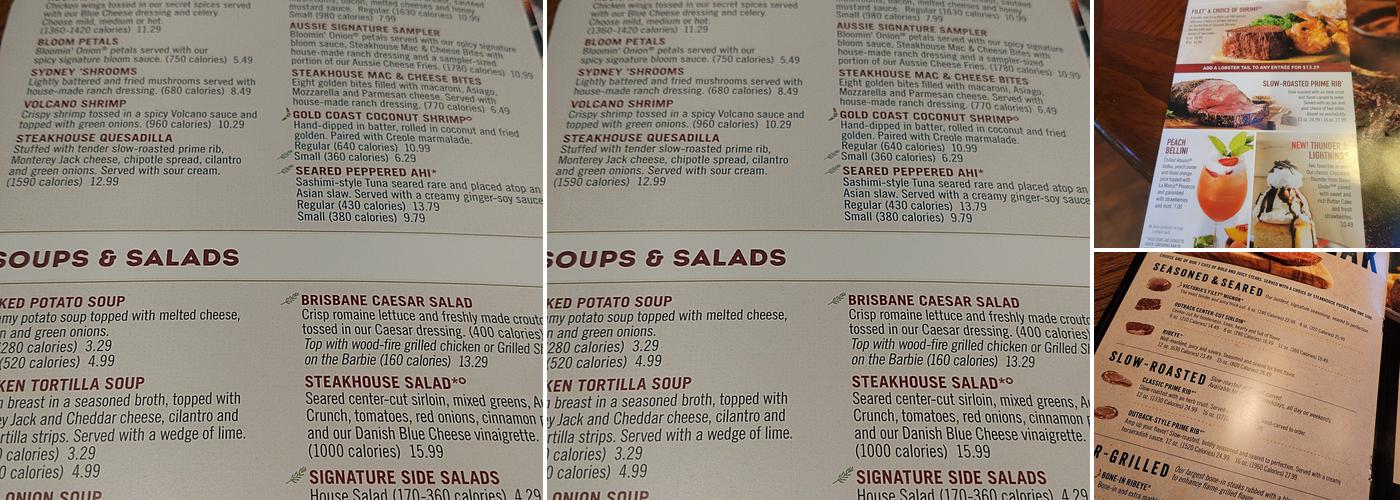 Outback Steakhouse Menu