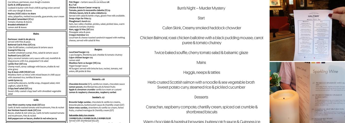 Dartmoor Halfway Inn Menu