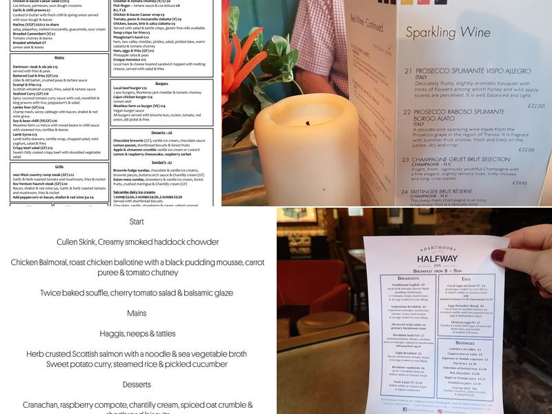 Dartmoor Halfway Inn Menu