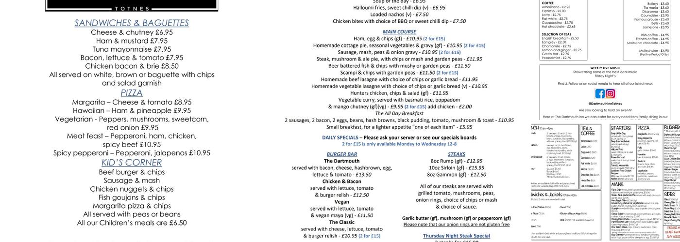 The Dartmouth Inn Menu