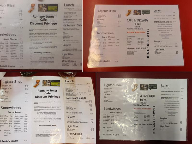Romany Jones Cafe & Takeaway Menu