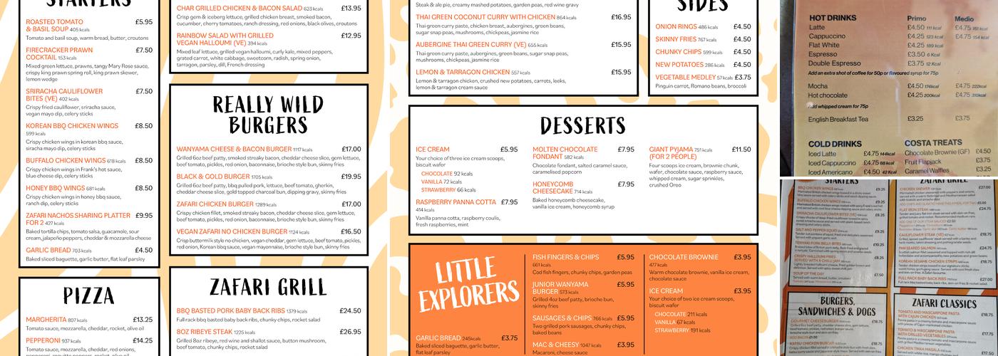 Zafari Bar and Grill Menu