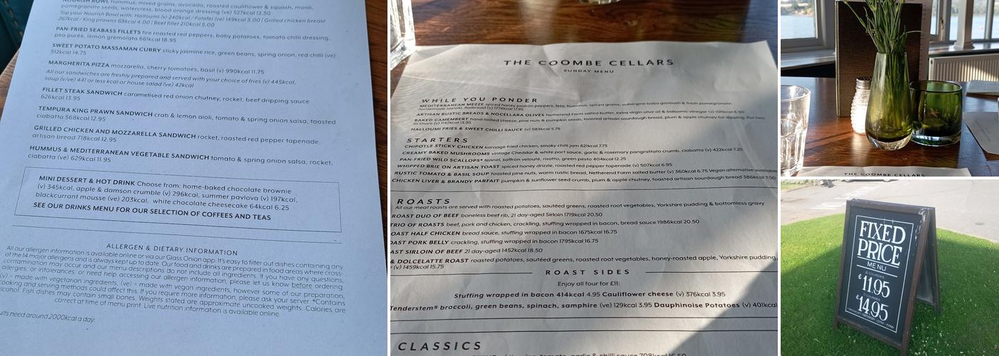 Coombe Cellars Newton Abbot Menu
