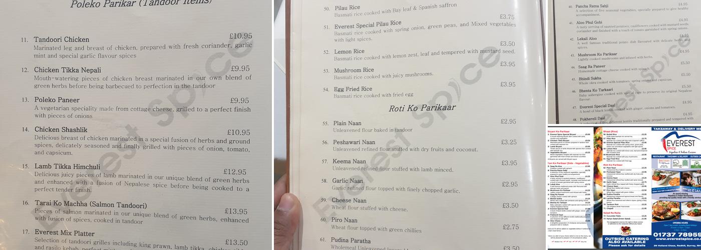Everest Spice Menu