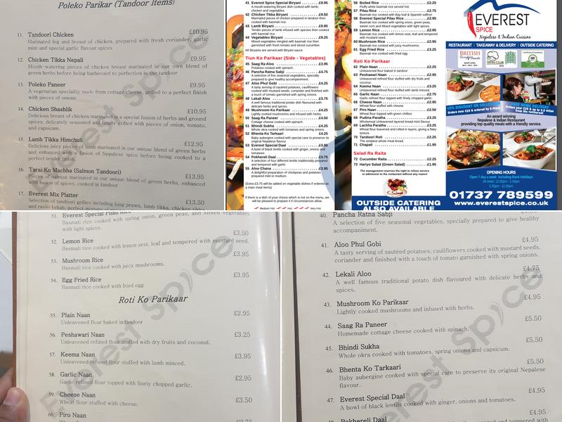 Everest Spice Menu