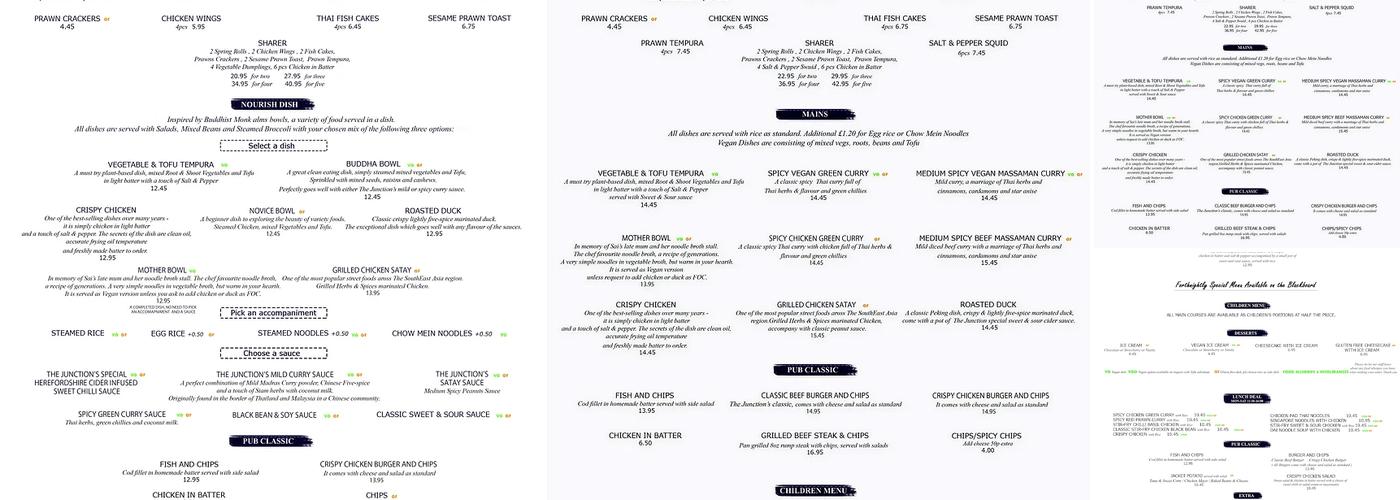 The Junction Pub & Eatery Menu