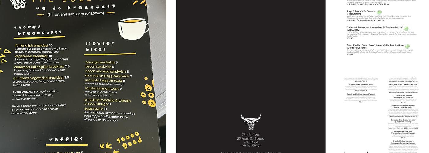 The Bull Inn Battle Menu