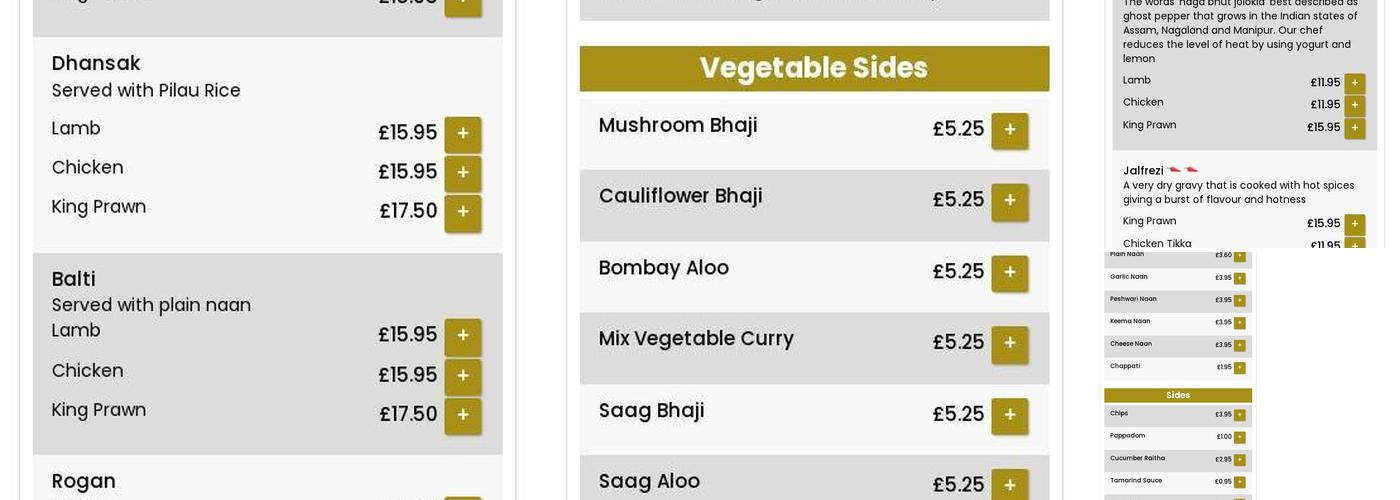 Fetcham Tandoori Menu