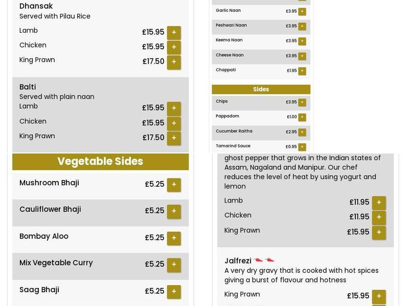 Fetcham Tandoori Menu