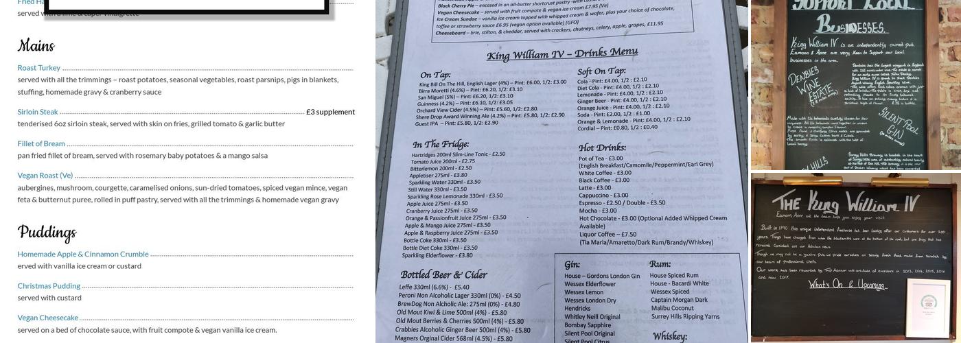 The King William IV Menu