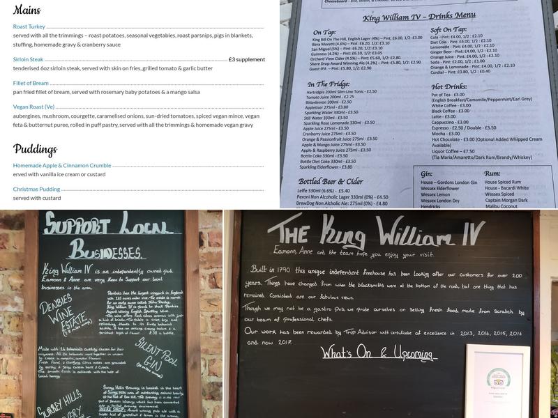 The King William IV Menu