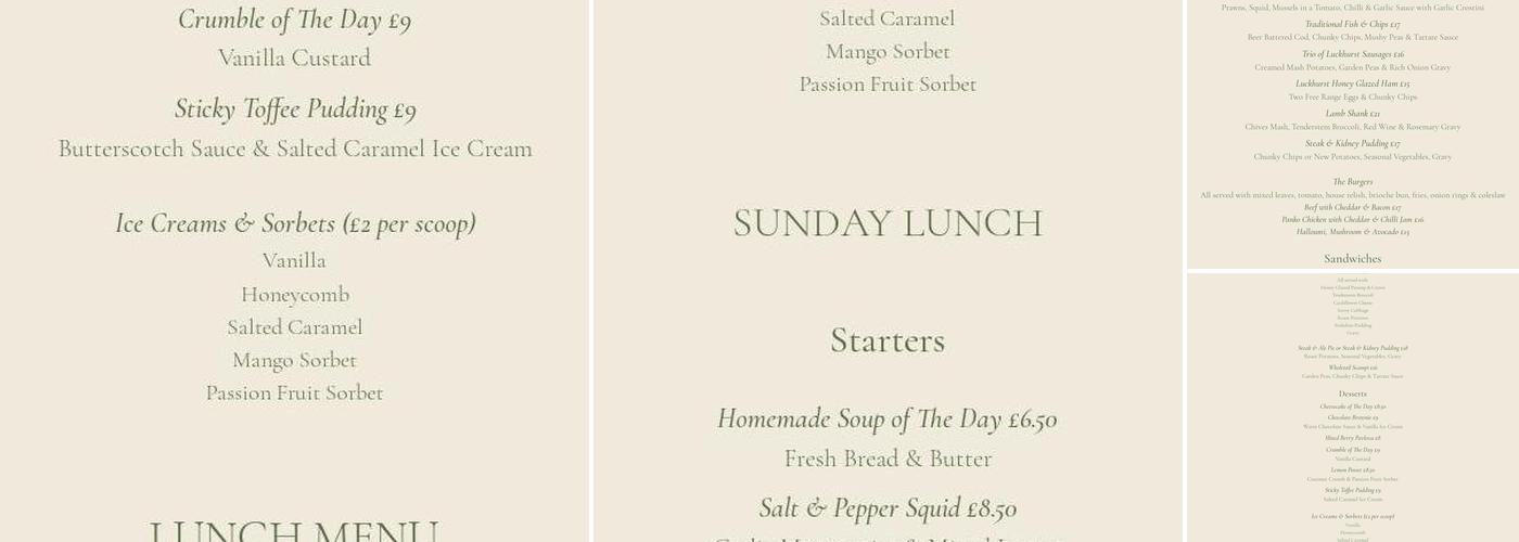 Chequers Inn Menu