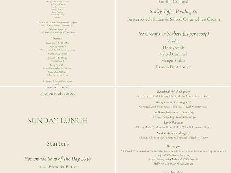 Chequers Inn Menu