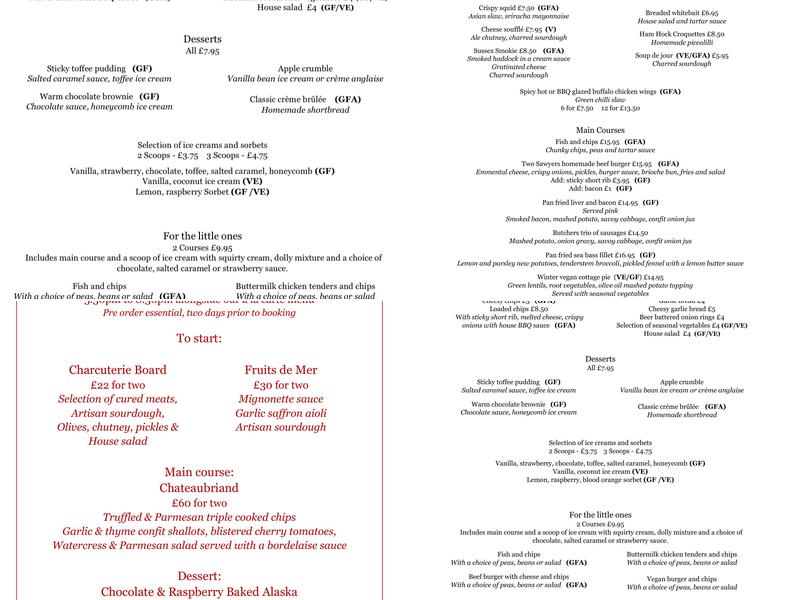 The Two Sawyers Menu