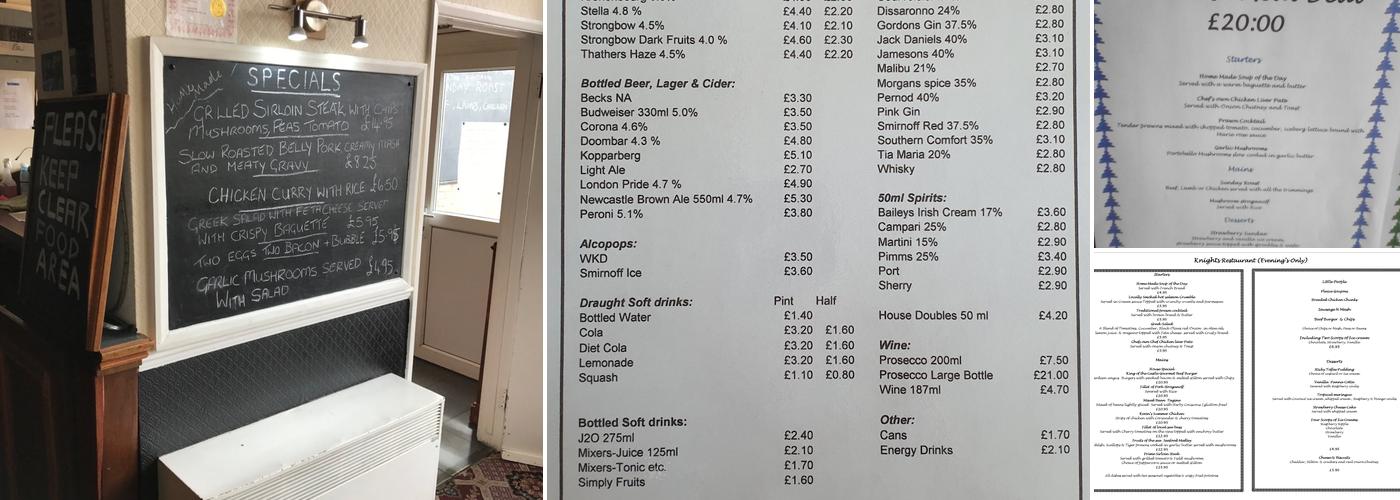 The Camber Castle Menu