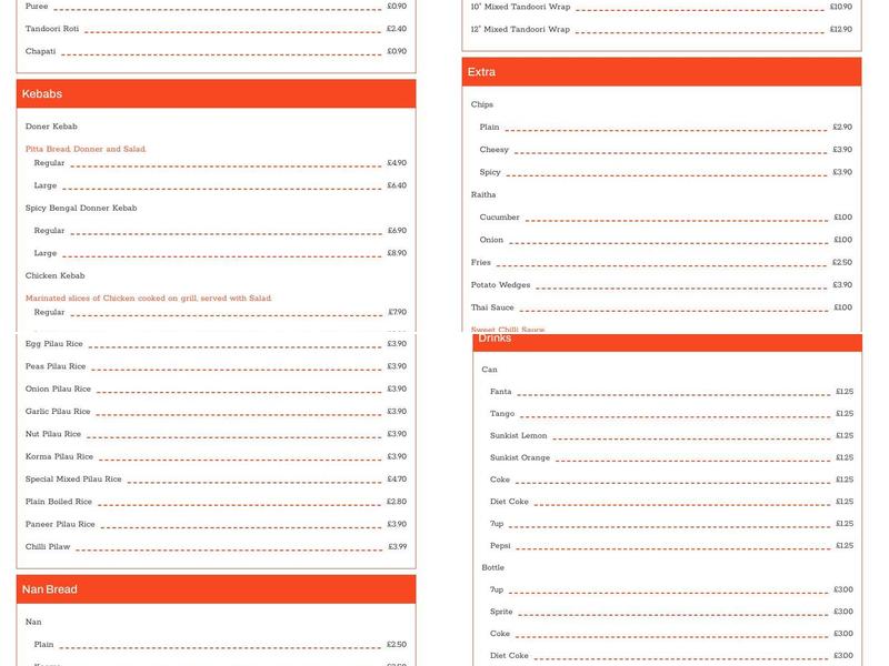 Jesmond Tandoori Menu
