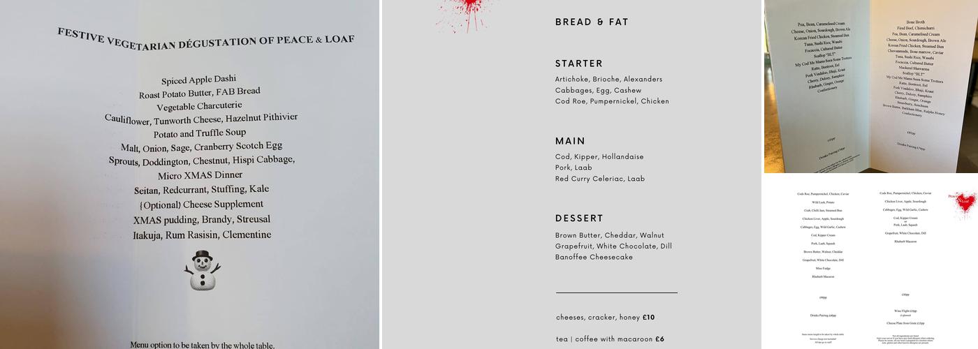 Peace & Loaf restaurant Menu