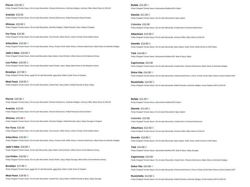 Pizzeria Italia Newcastle Menu