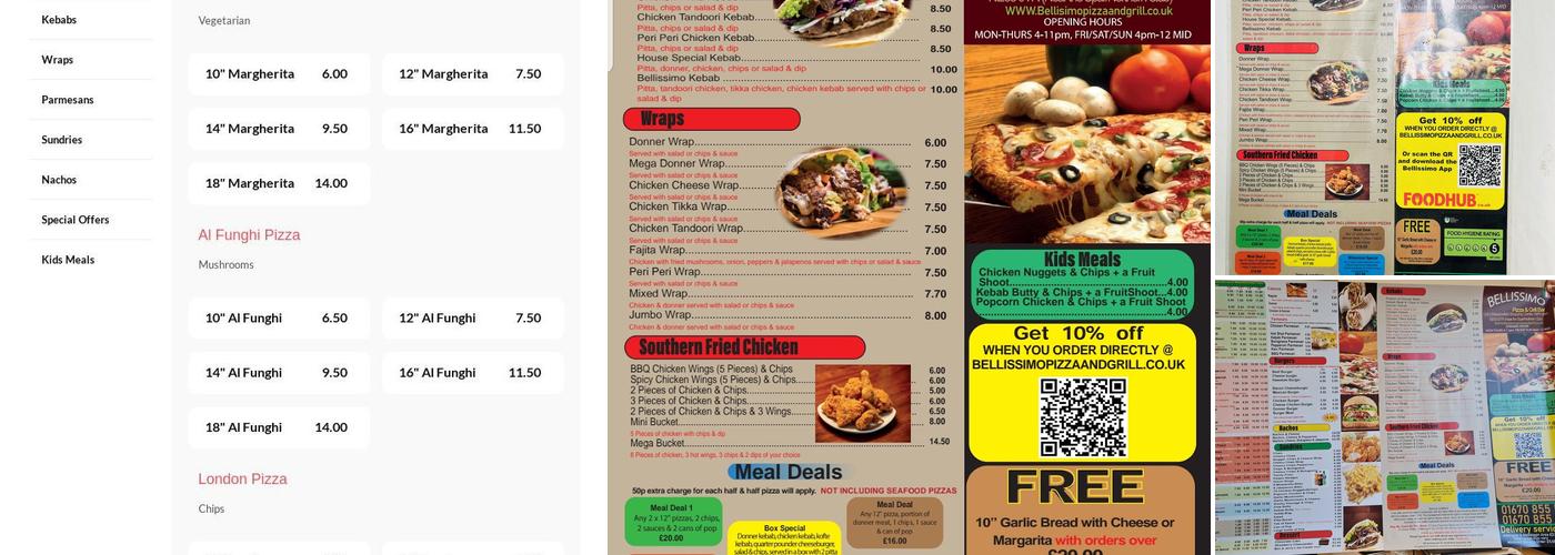Bellissimo pizza & grill Menu